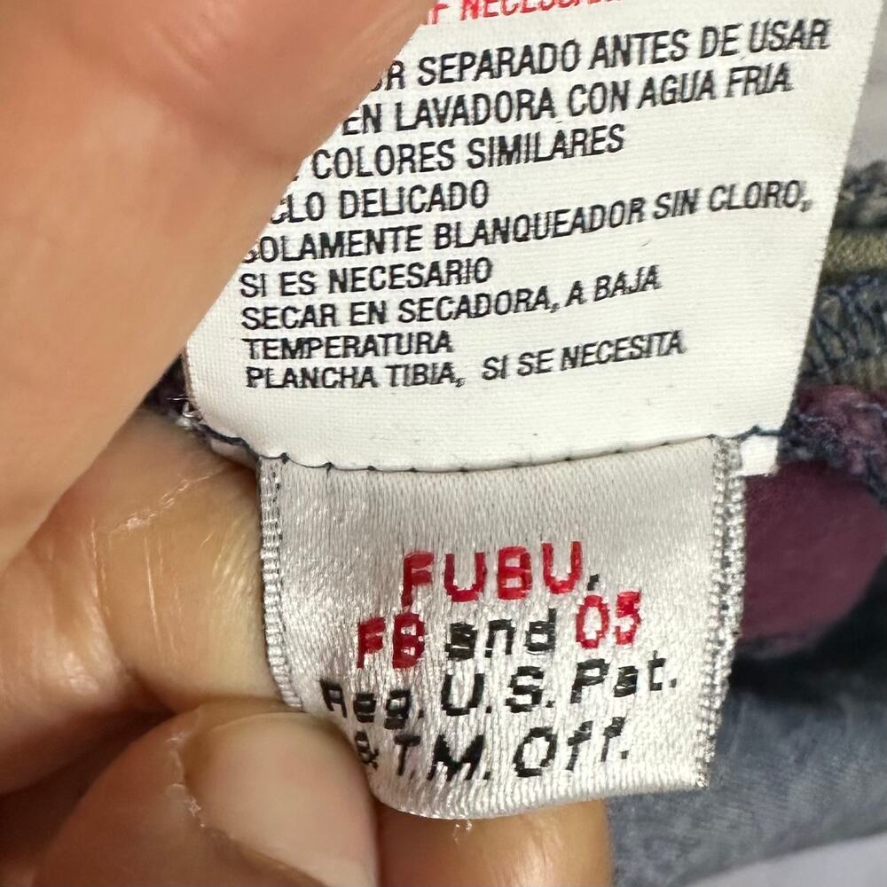 Vintage FUBU Denim Long Sleeve Dress Corduroy Patchwork Stripes Vneck Size 7/8 - Picture 16 of 16